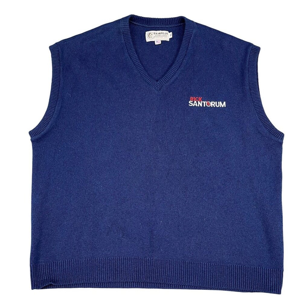 VTG Bemidji Pennsylvania Senator Rick Santorum Blue V-Neck Sweater Vest Sz XL